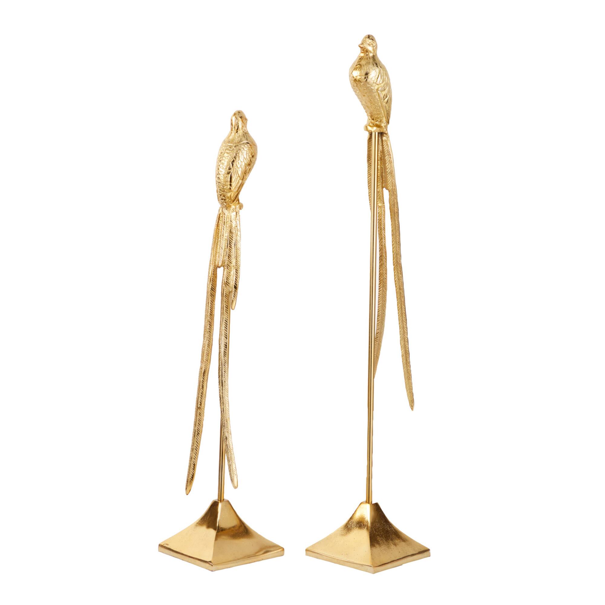 Set of 2 Gold Aluminum Eclectic Bird Sculpture, 33", 28"